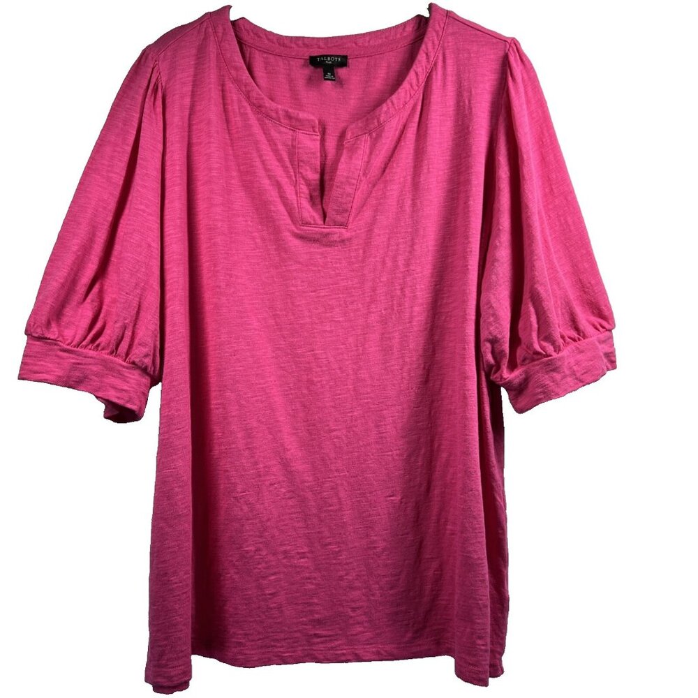 Talbots Women's Top Size 1X‎ Plus Solid Pink Puff Short Sleeves Stretch Pullover